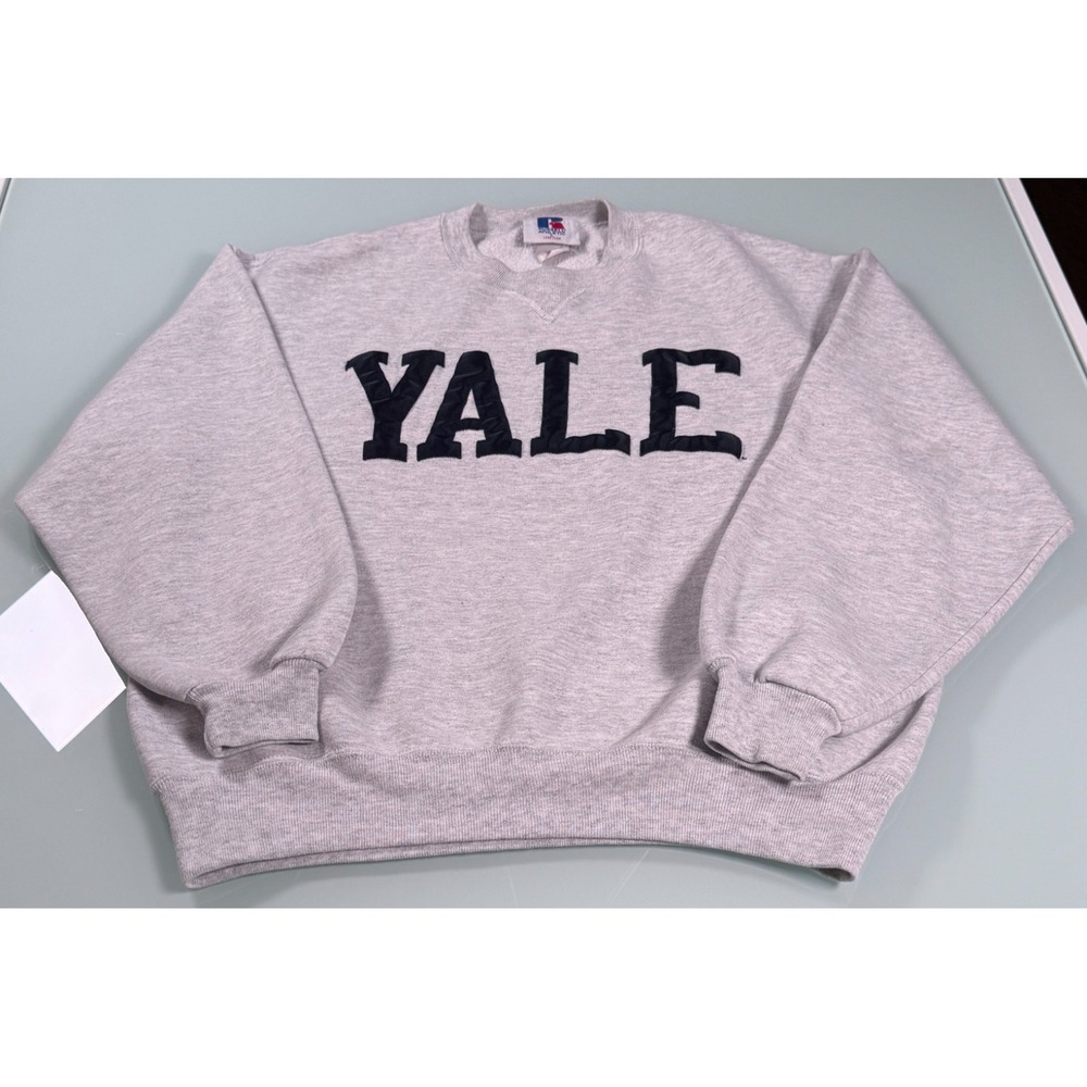 VTG 90s Russell Athletic YALE Crewneck Sweatshirt Mens Large Gray Made In USA - Picture 2 of 11
